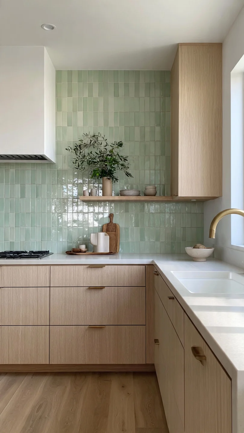 Pale Green Scandinavian Kitchen Backsplash