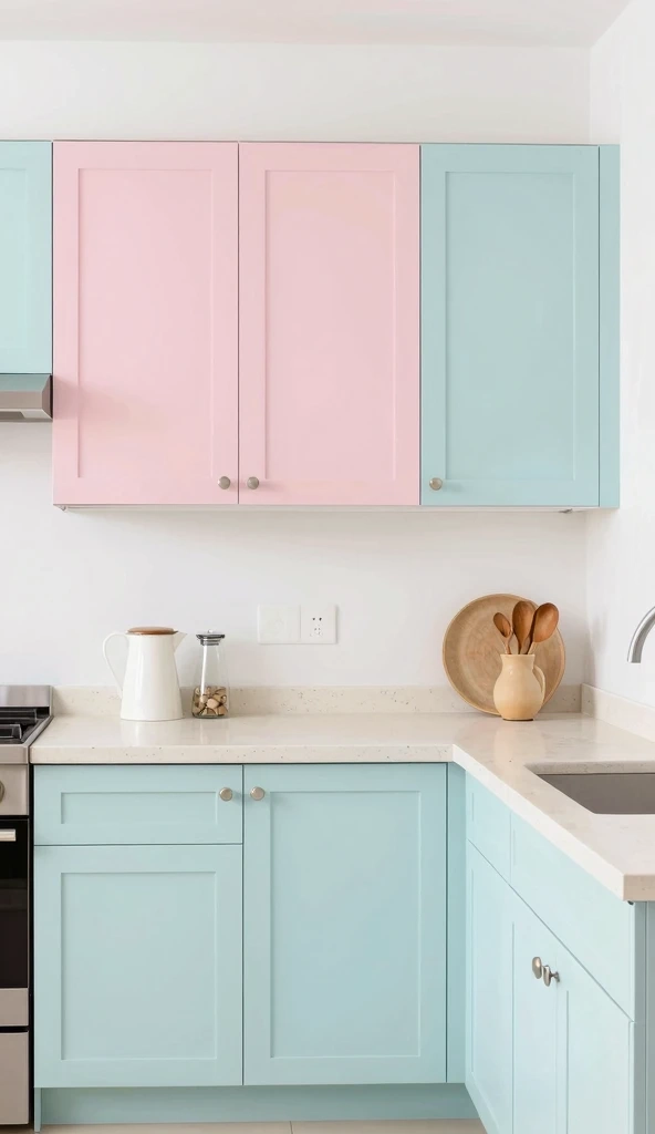 Pastel Cabinets with Light Stone Countertops