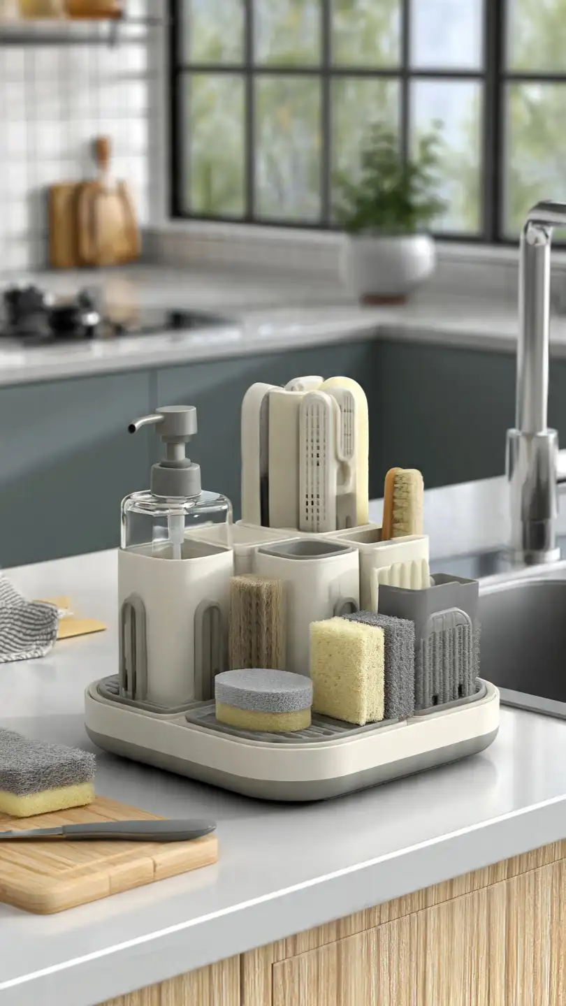 Rotating Kitchen Sink Soap Tray Organizer for Easy Accessibility