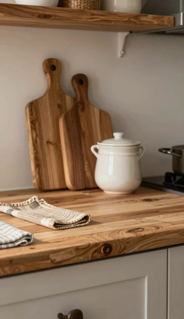 Rustic Kitchen Countertop Styling with Warm Textures