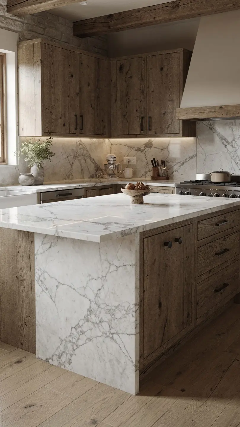Rustic Modern Calacatta Marble Kitchen Island Blend