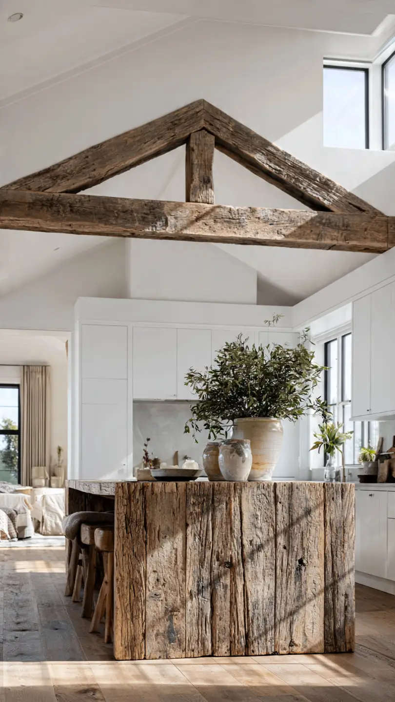 Rustic Scandinavian Kitchen Island With Reclaimed Wood Features