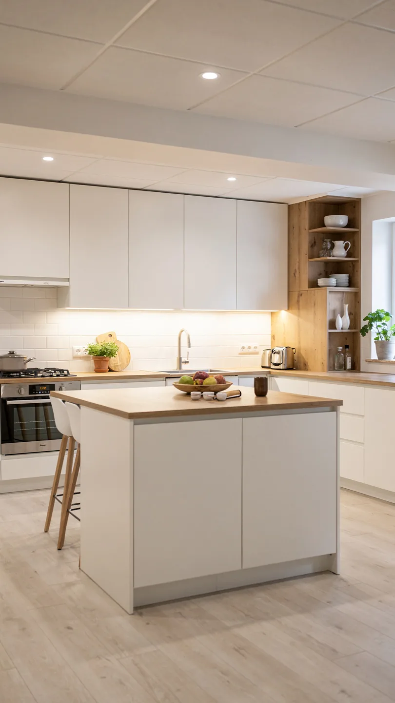 Scandinavian Basement Kitchenette with Island Simplicity