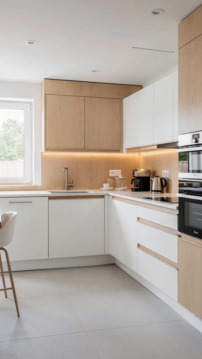 Scandinavian Inspired Basement Kitchenette Bar with Light Tones