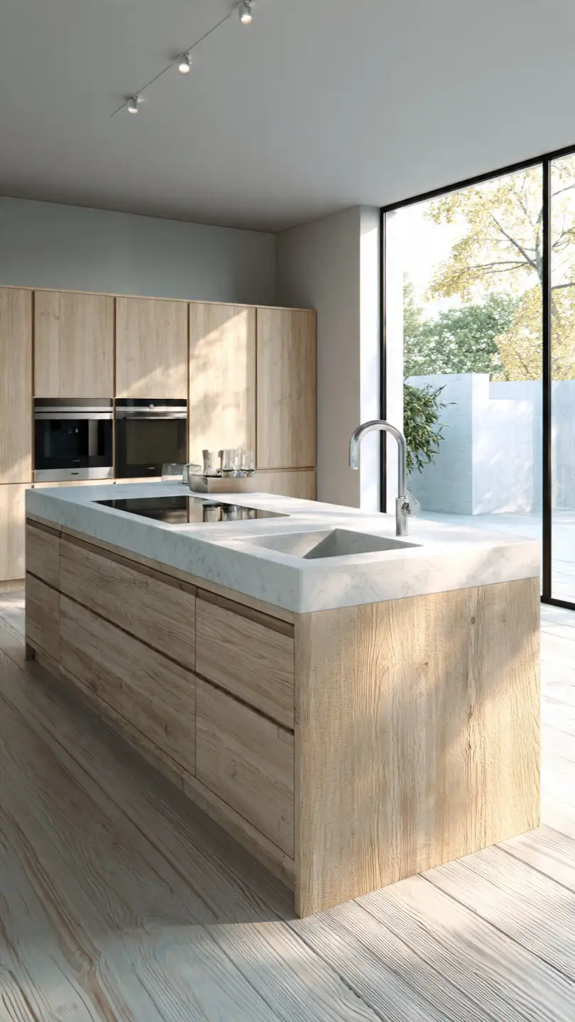 Scandinavian Kitchen Island With Integrated Appliances