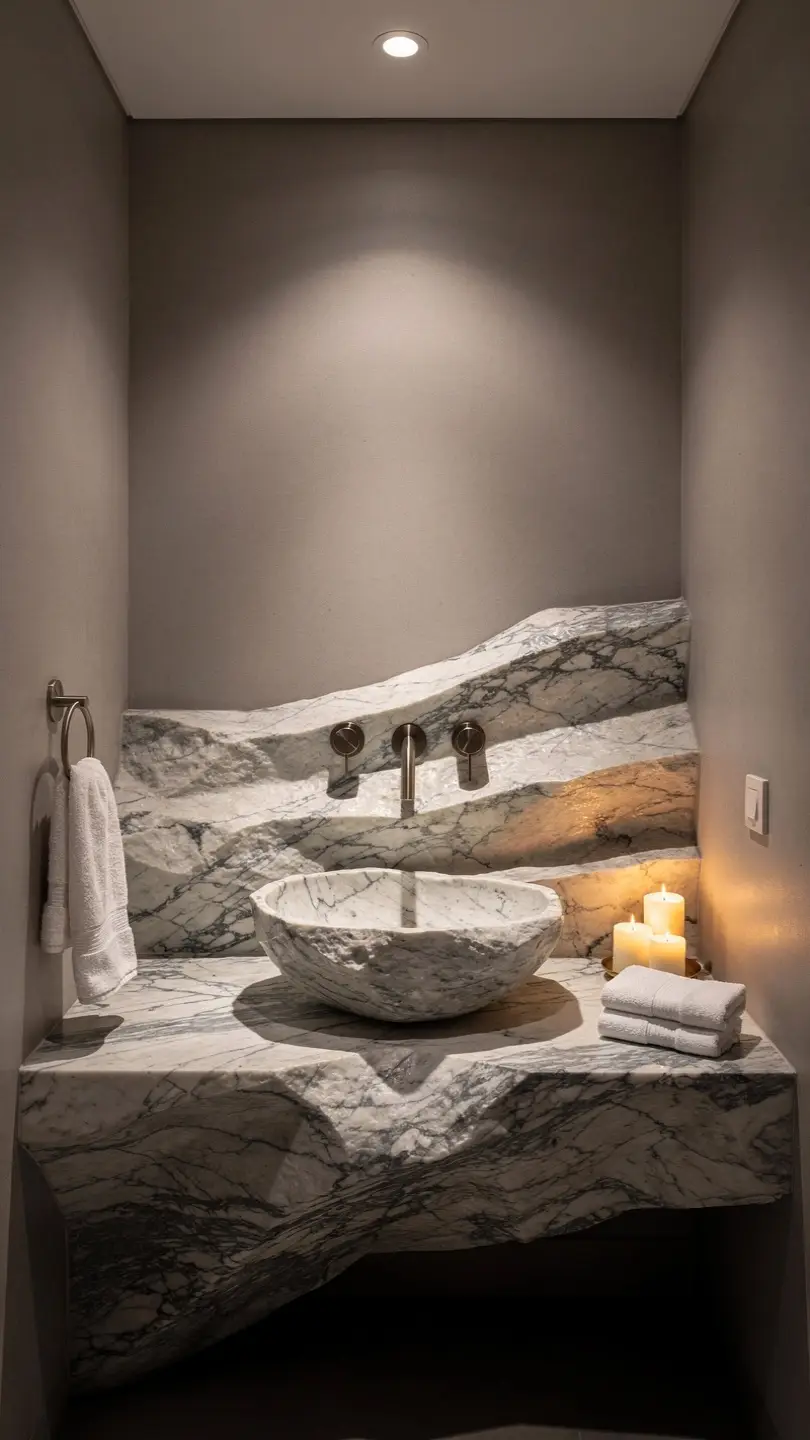Sculptural Vessel Calacatta Marble Sink for Luxury Powder Rooms