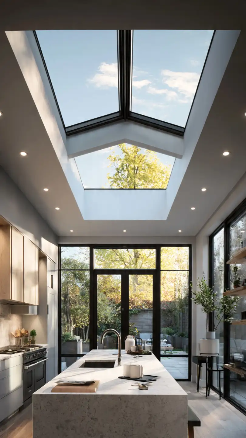 Skylight Integration Above Sink for Vertical Light Enhancement