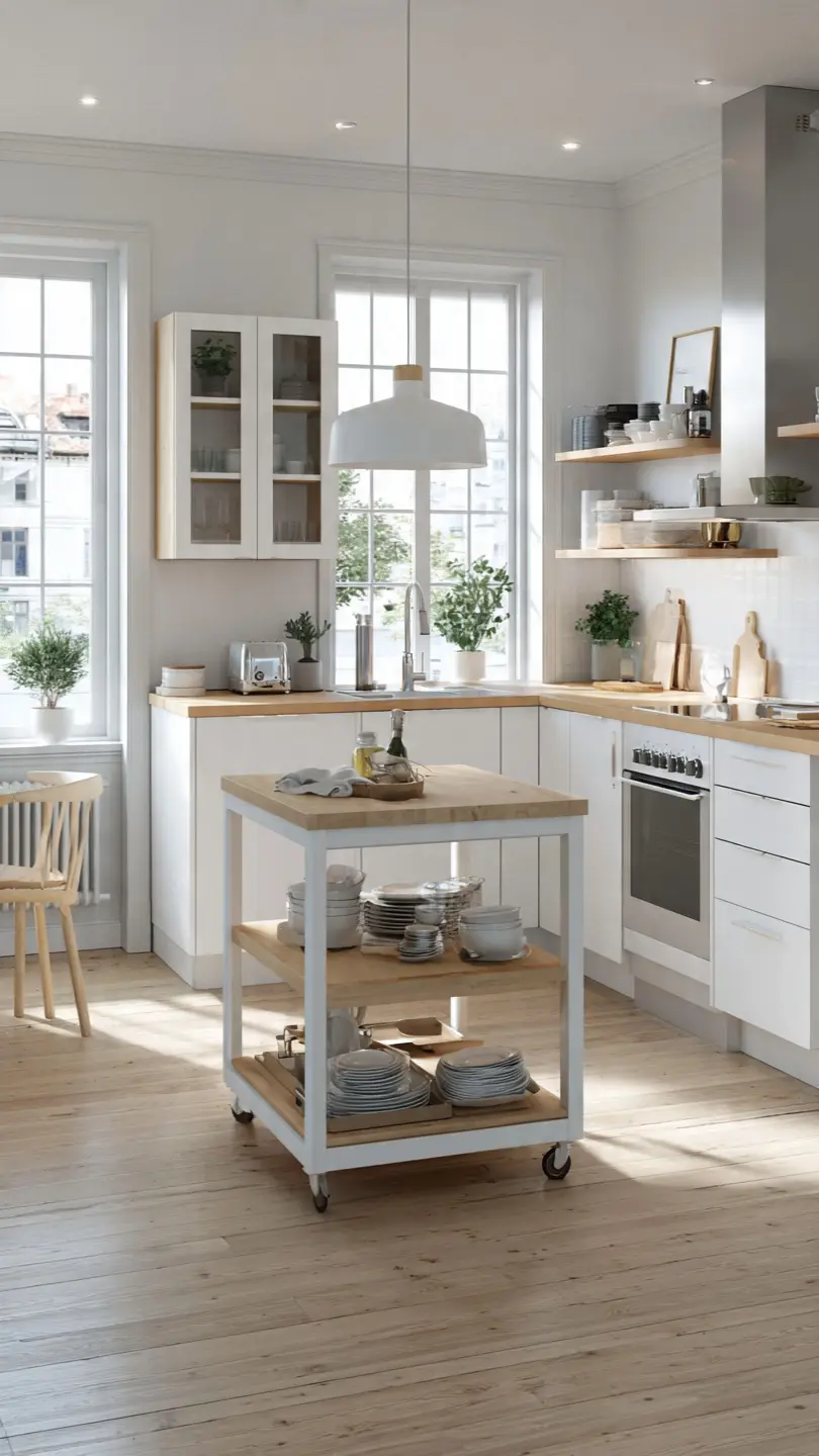 Small Scandinavian Kitchen Island Designed for Compact Apartments