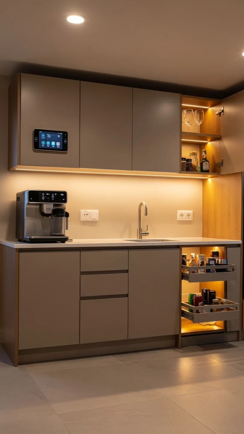 Smart Technology Integrated Basement Kitchenette Bar Systems