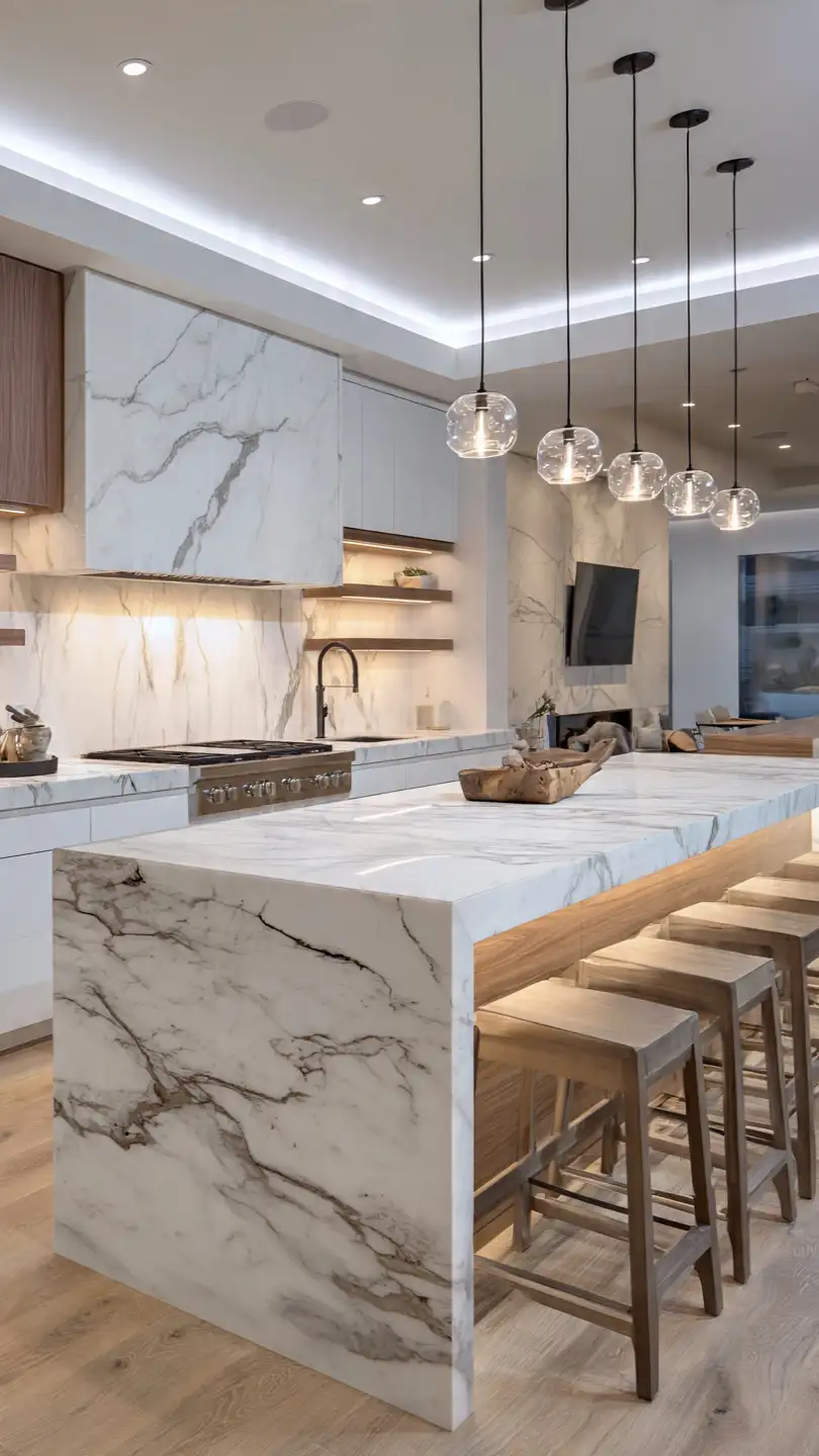 Soft Lighting Enhancements for Calacatta Marble Backsplash Glow