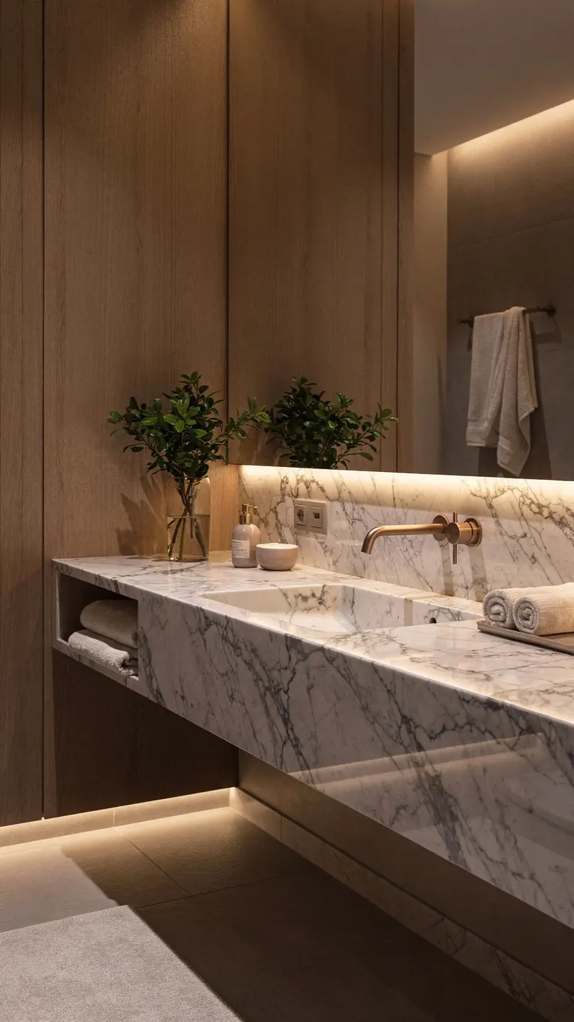 Spa Inspired Bathroom Retreat with a Calacatta Marble Sink