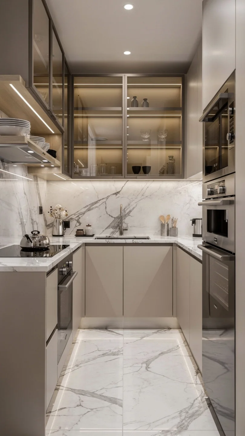Style a Compact Space with a Small Calacatta Marble Kitchen Layout