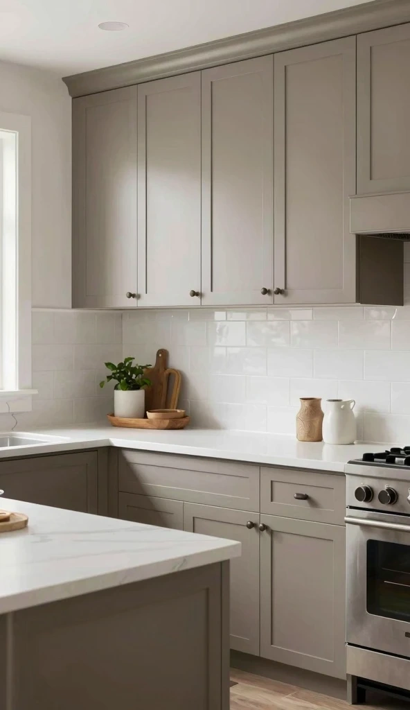 Taupe Cabinets with White Countertops