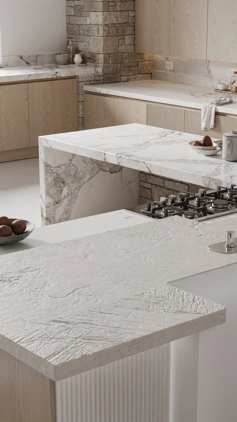 Textured Ceramic Slab Countertops for Added Visual Depth