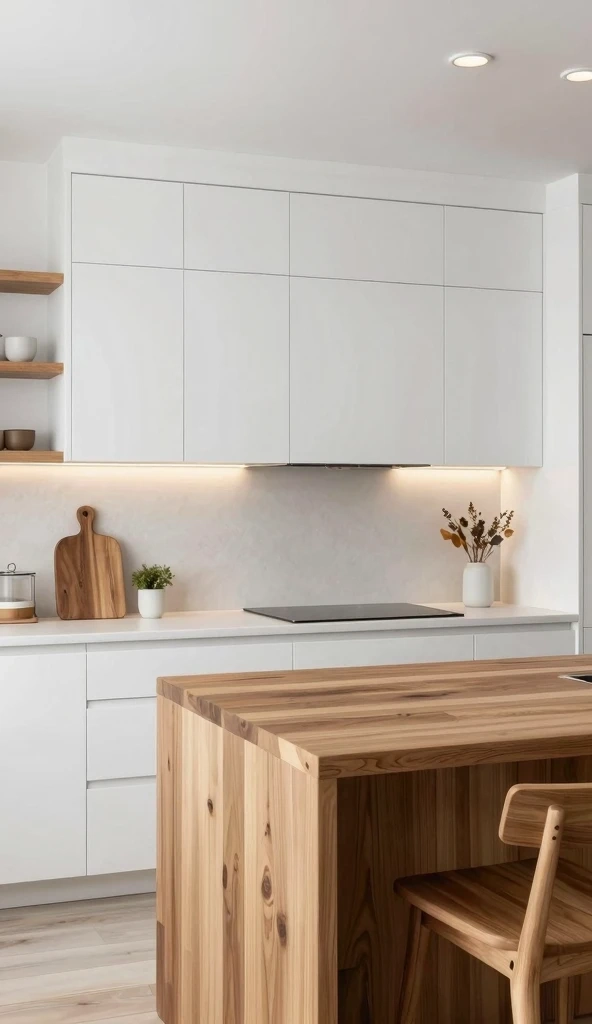 Two-Tone High End Cabinets With Natural Wood Elements