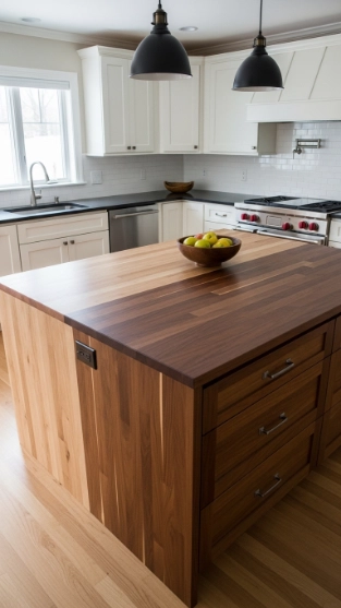 Two-Tone Wood Countertops for Layered Visual Depth