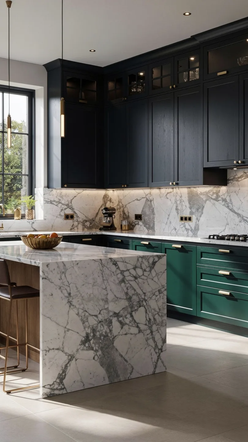 Use Dark Cabinets for Dramatic Calacatta Marble Kitchen Contrast
