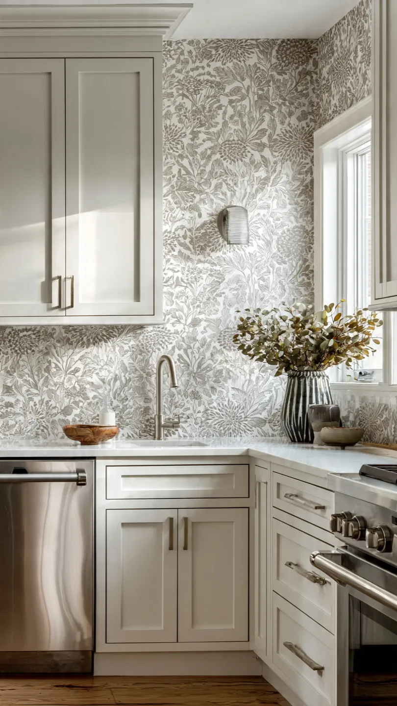 Use Wallpaper for Above Kitchen Sink Accent Walls