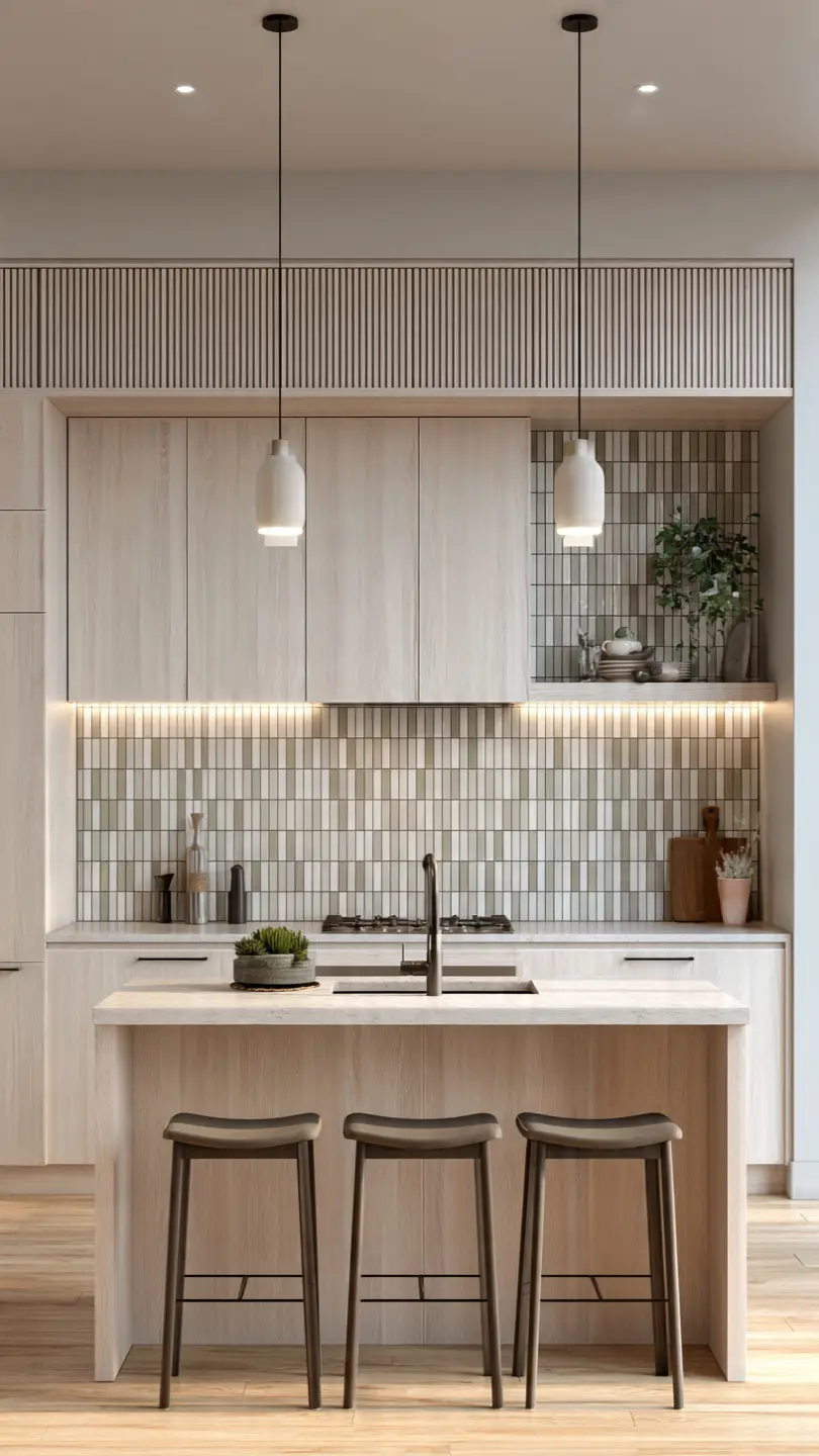 Vertical Stack Tile Scandinavian Kitchen Backsplash