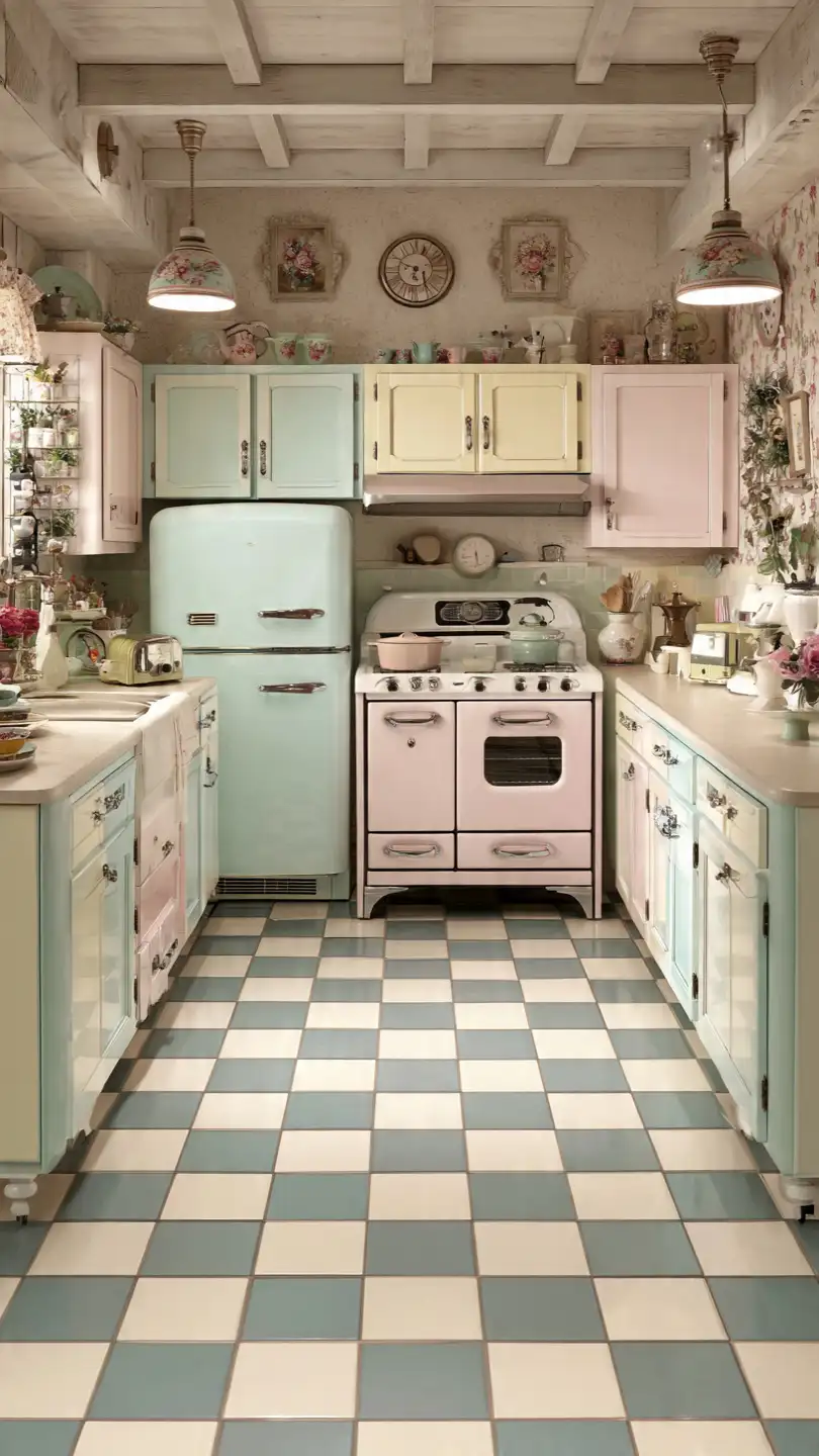 Vintage Inspired Basement Kitchenette with Stove and Retro Decor