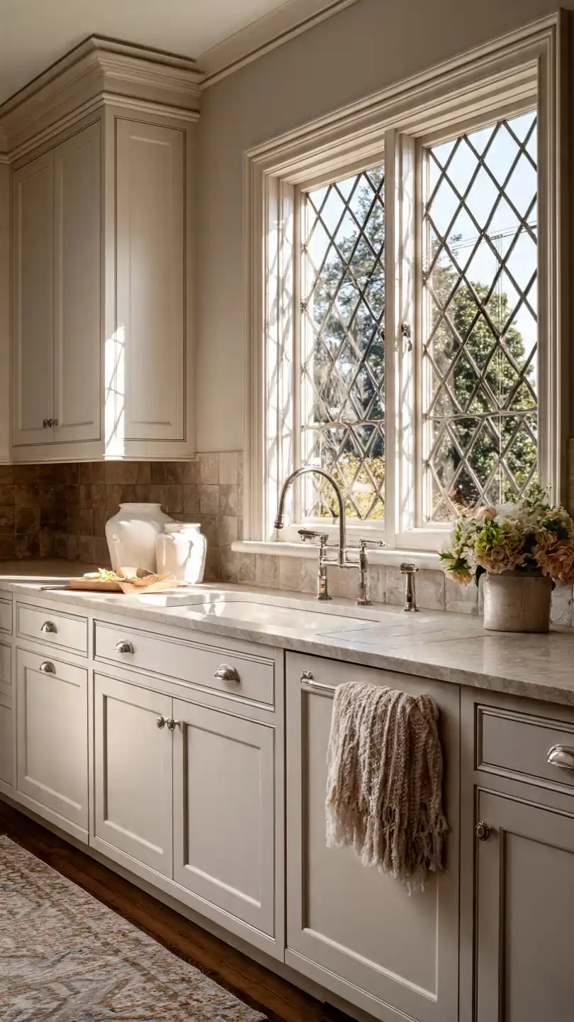 Vintage-Inspired Kitchen Windows with Decorative Grilles