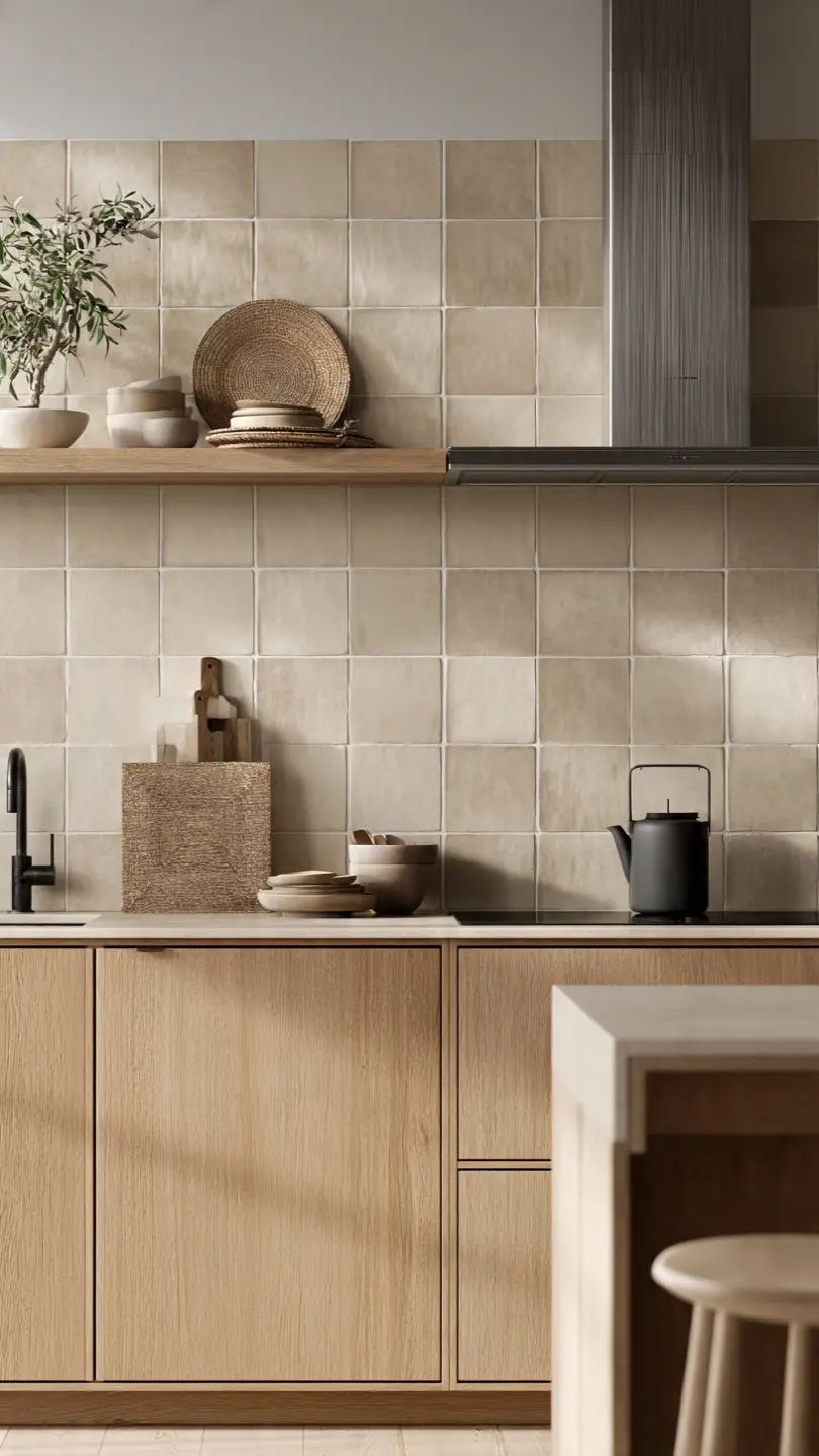 Warm Beige Scandinavian Kitchen Backsplash