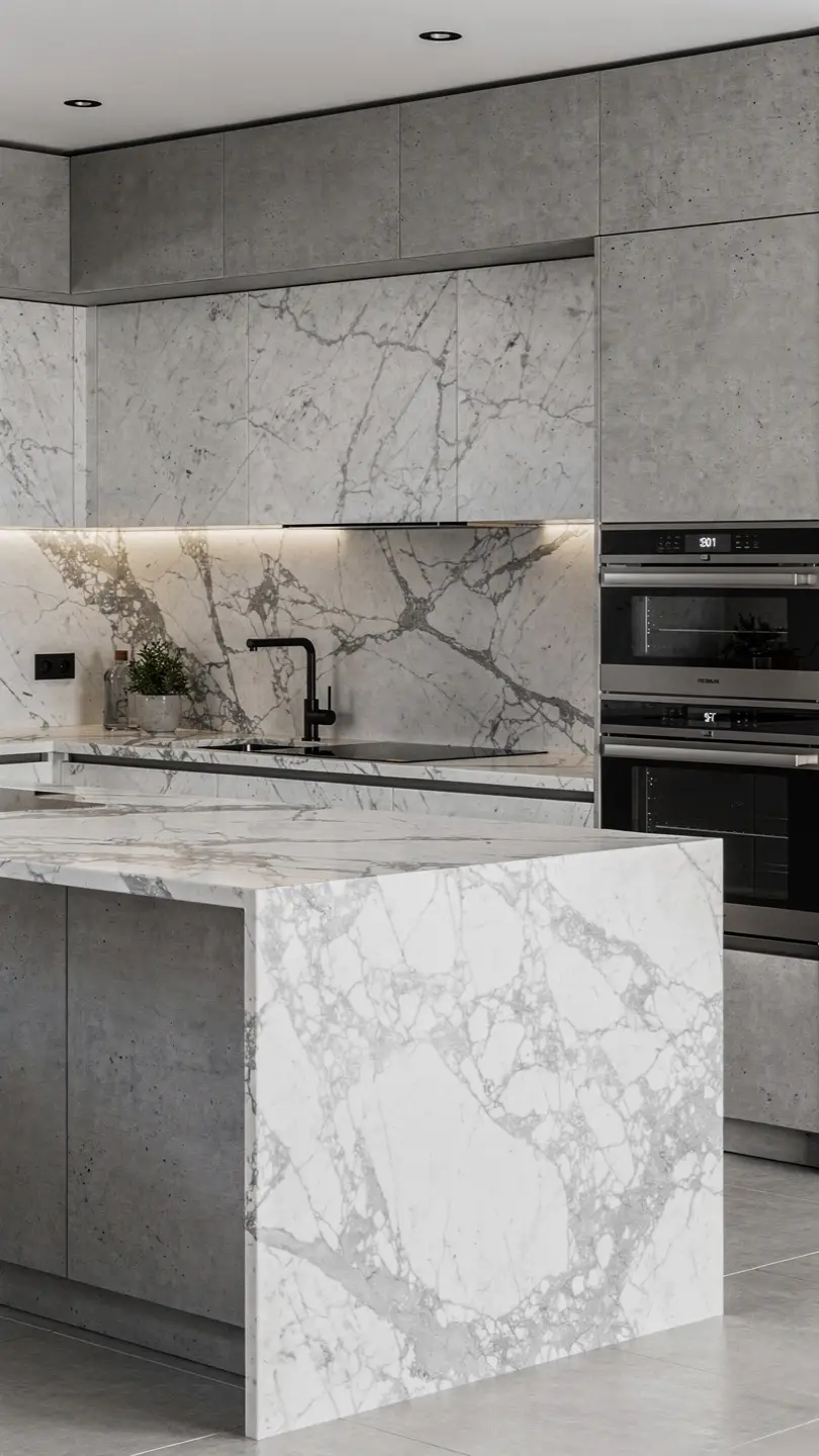 Waterfall Edge Ceramic Slab Countertops for Luxury Appeal