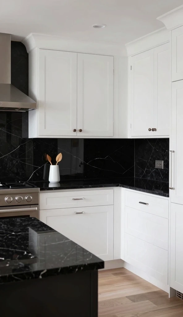 White Cabinets with Black Granite Countertops
