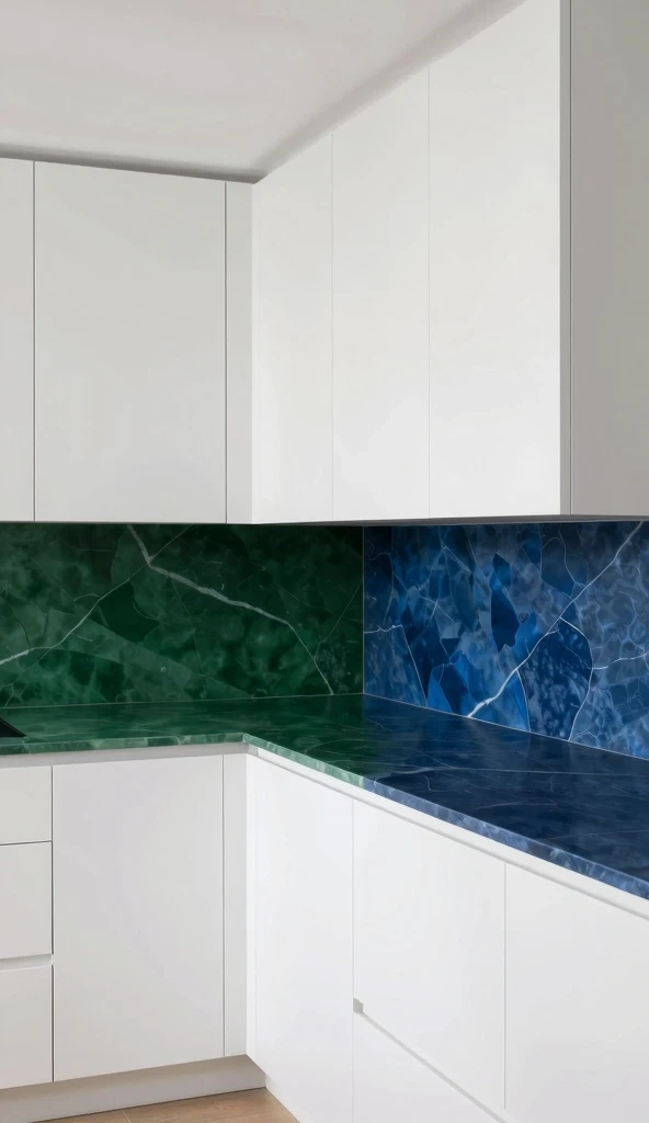 White Cabinets with Bold Colored Countertops