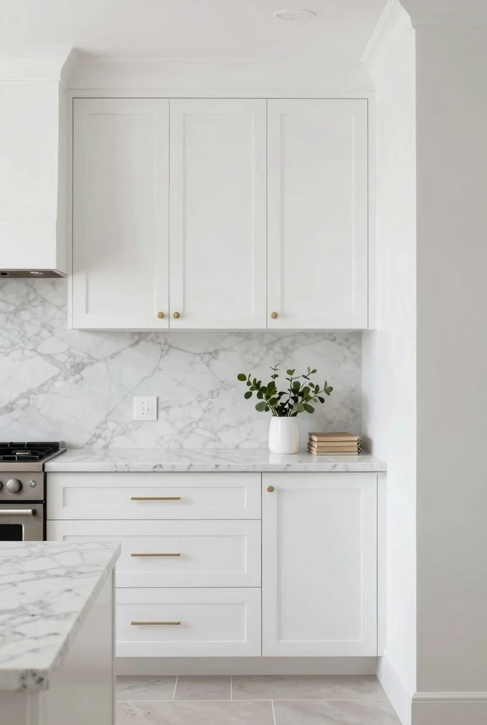 White Cabinets with Marble Countertops