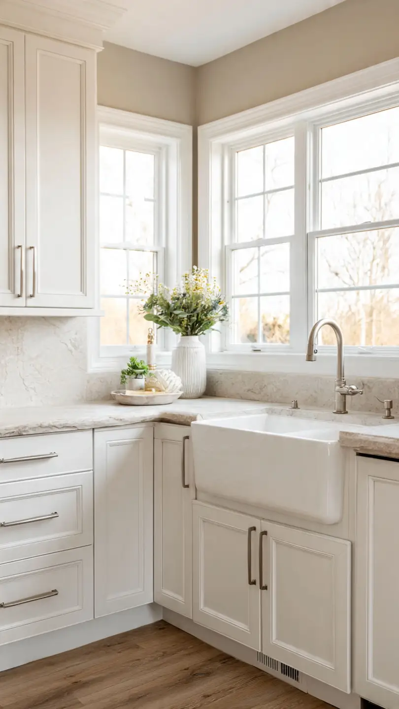 White Corner Kitchen Sink for Bright and Airy Interiors