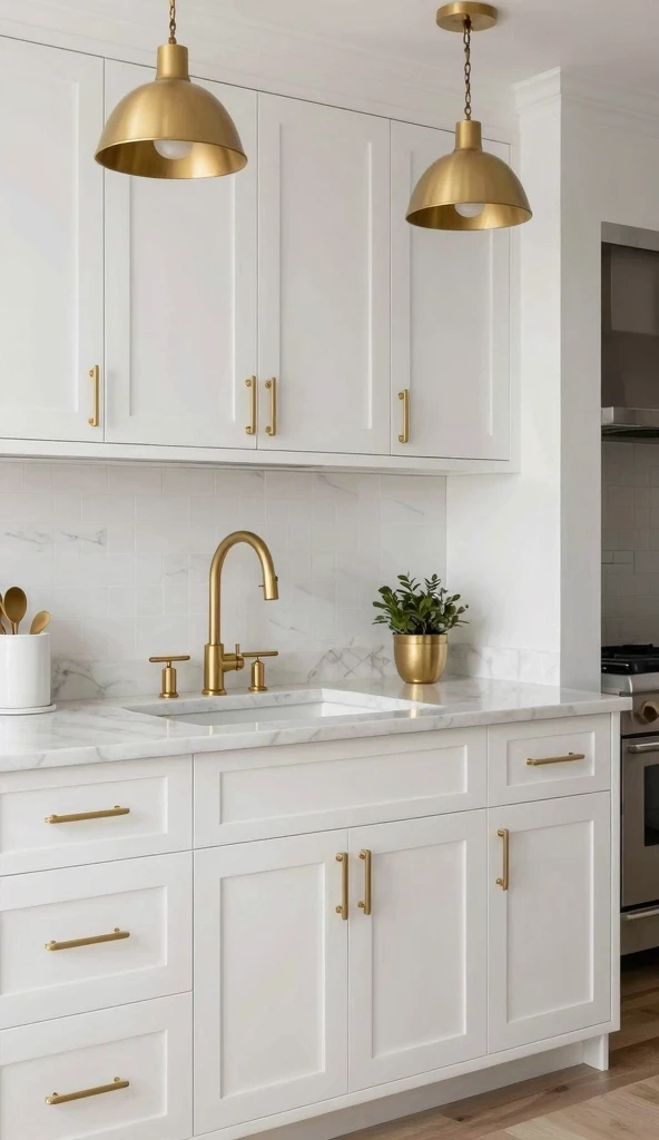 White Kitchen Cabinets With Gold Hardware Accents