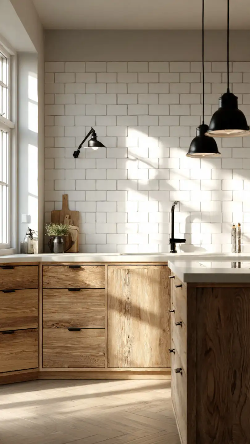 White Subway Tile Scandinavian Kitchen Backsplash