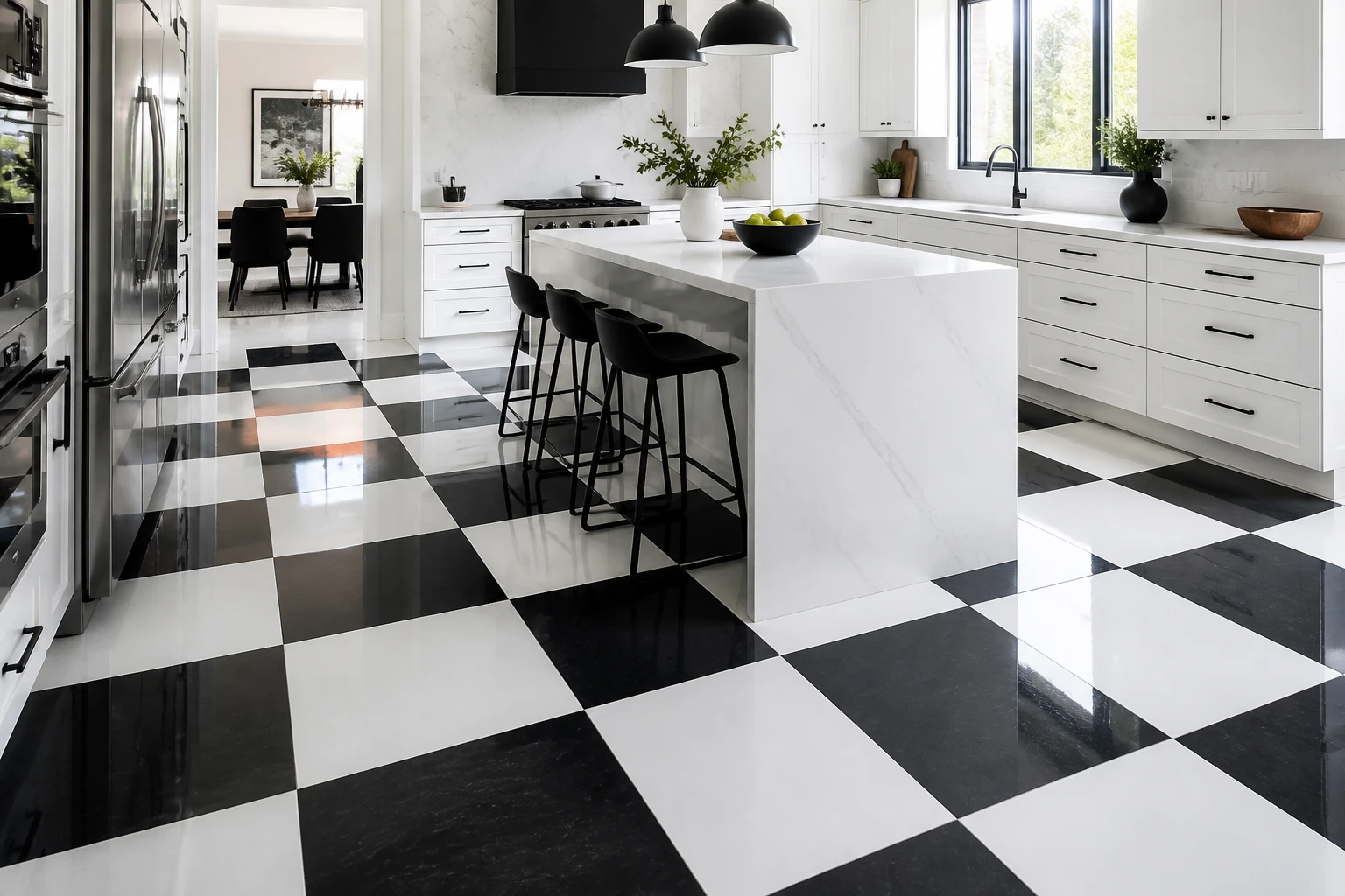 8 Black and White Modern Kitchen Flooring Aesthetic